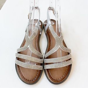 Steven Ella Silver Embellished Sandals B7998
